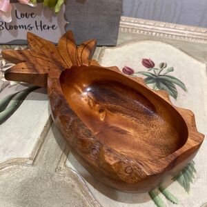 Vintage Hawaiian Pineapple Wooden Monkey Pod Bowl Tropical Party BBQ Bar Summer